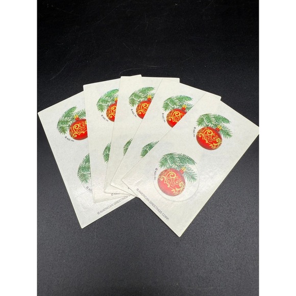 American Greetings Other - Vintage AGC Christmas Envelope Seals Lot of 5 Red Ornament Pine Branch‎ Unused